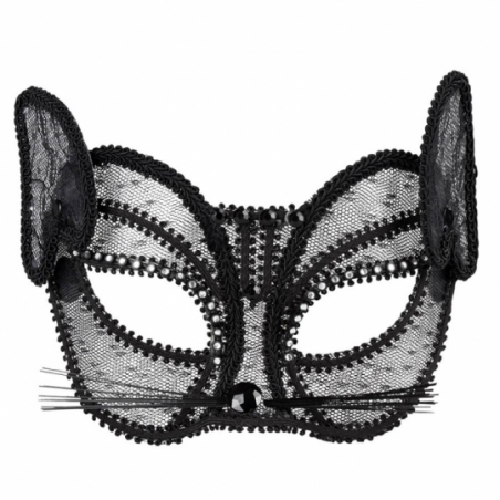 Loup chat en dentelle noire, un masque idéal pour un bal masqué ou un carnaval