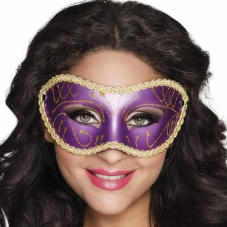 Masque de carnaval or et violet, un loup vénitien élégant