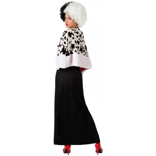 Costume Halloween Cruella De Vil Pour Femme - 7 Pièces Avec Perruque Noir Et Blanc, Écharpe, Gants - Déguisement Cosplay Années 20
