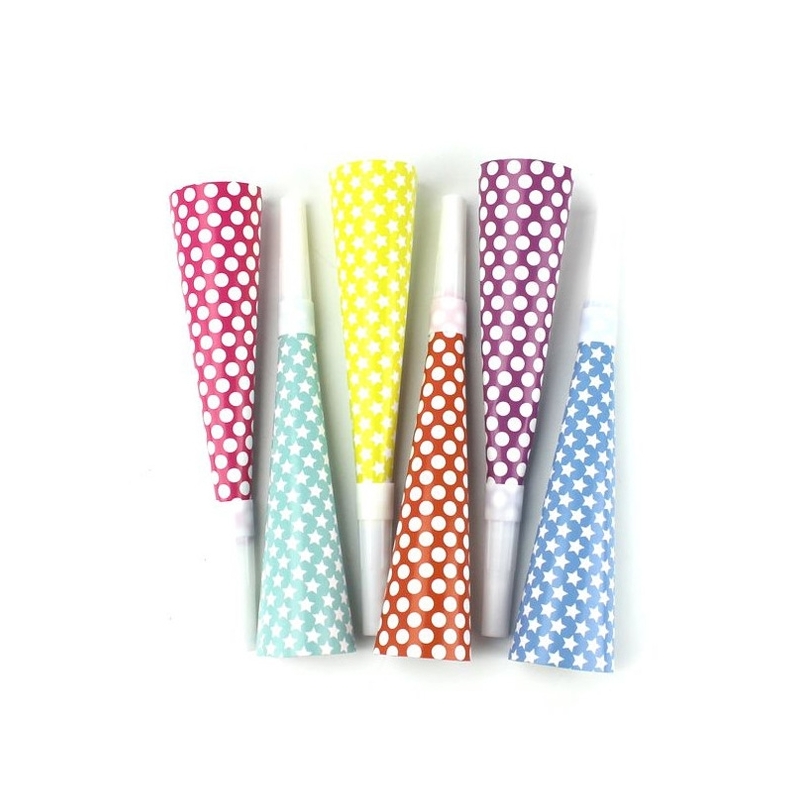 Cotillons - Trompettes multicolores lot de 6