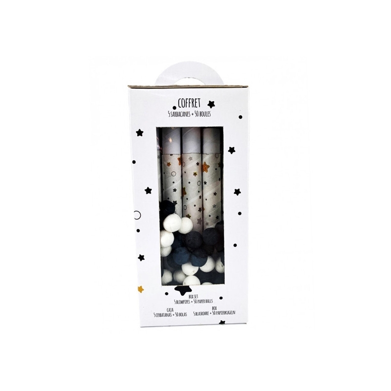 Coffret de 5 sarbacanes luxe avec 50 boules idéal pour fêter le nouvel an