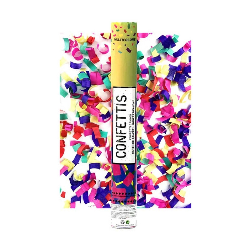 Un canon à confettis écologique en papiers recyclés de toutes les couleurs idéal pour fêter un mariage, un anniversaire