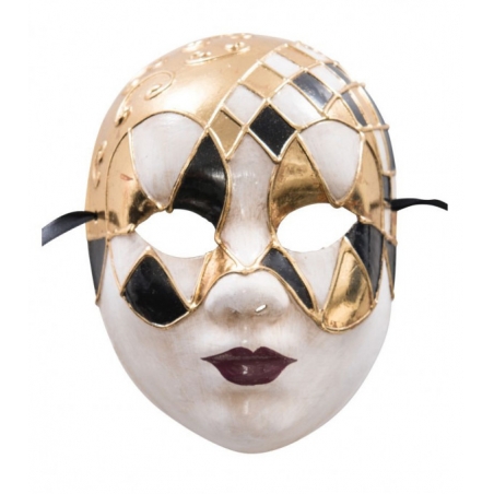Masque vénitien pour hommes et femmes décoré losanges noir et or idéal pour Carnaval Masque vénitien pour hommes et femmes décoré losanges noir et or idéal pour Carnaval