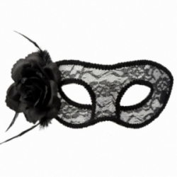 Masque venitien noir avec fleur - Magie du Déguisement