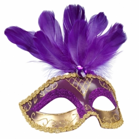 Masque vénitien à plumes couleur violet Masque vénitien à plumes couleur violet