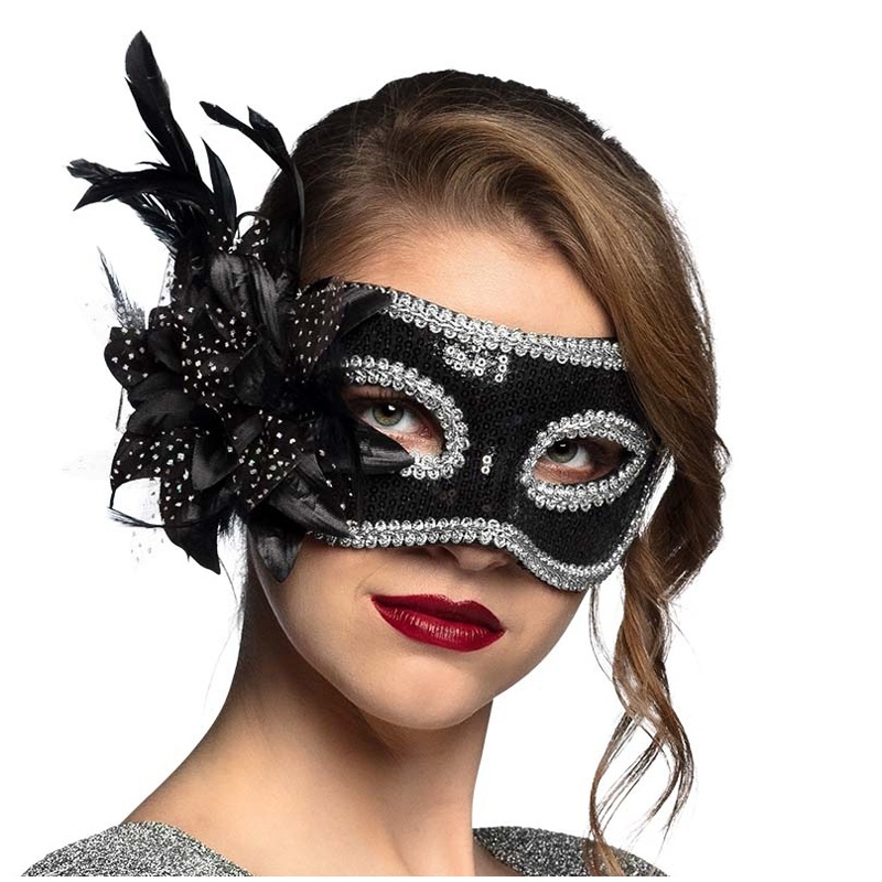 Masque vénitien noir et argent pour femme idéal pour un bal masqué ou un carnaval