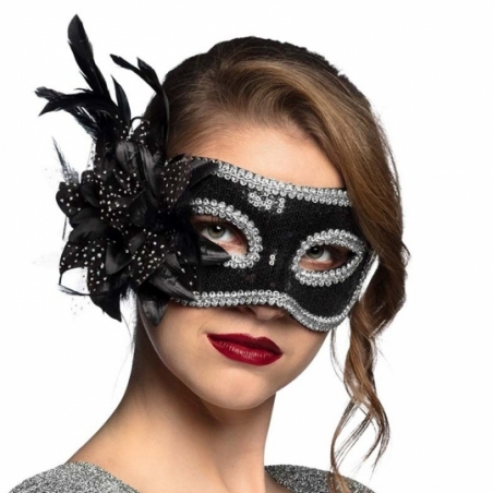 Masque vénitien noir et argent pour femme idéal pour un bal masqué ou un carnaval