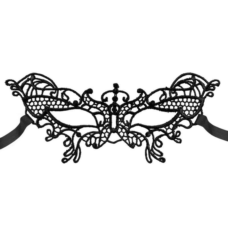 Masque loup vénitien noir en dentelle