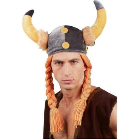 Accessoire deguisement obelix, casque gaulois en mousse