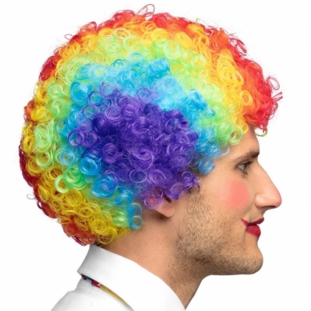 Perruque clown multicolore pour hommes et femmes vue de profil