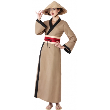 Déguisement chinoise marron femme avec tunique et ceinture