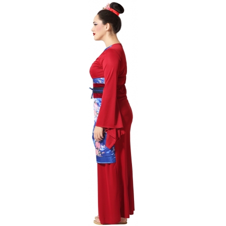 Déguisement de chinoise pour femme, longue robe rouge bordeaux avec motifs