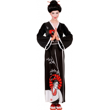 Robe de chinoise noire pour femme avec ceinture