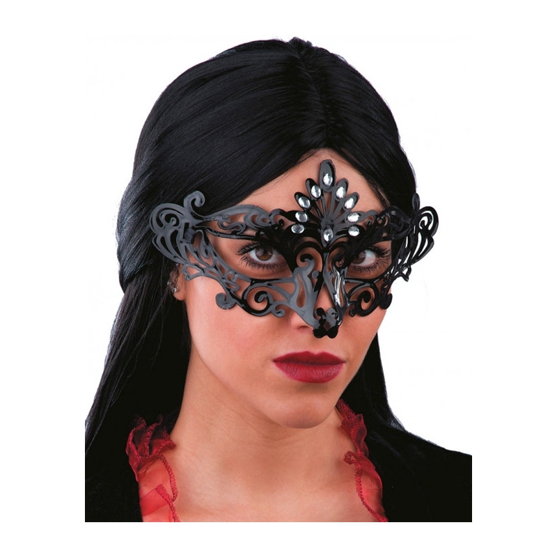 Loup vénitien noir avec strass argent