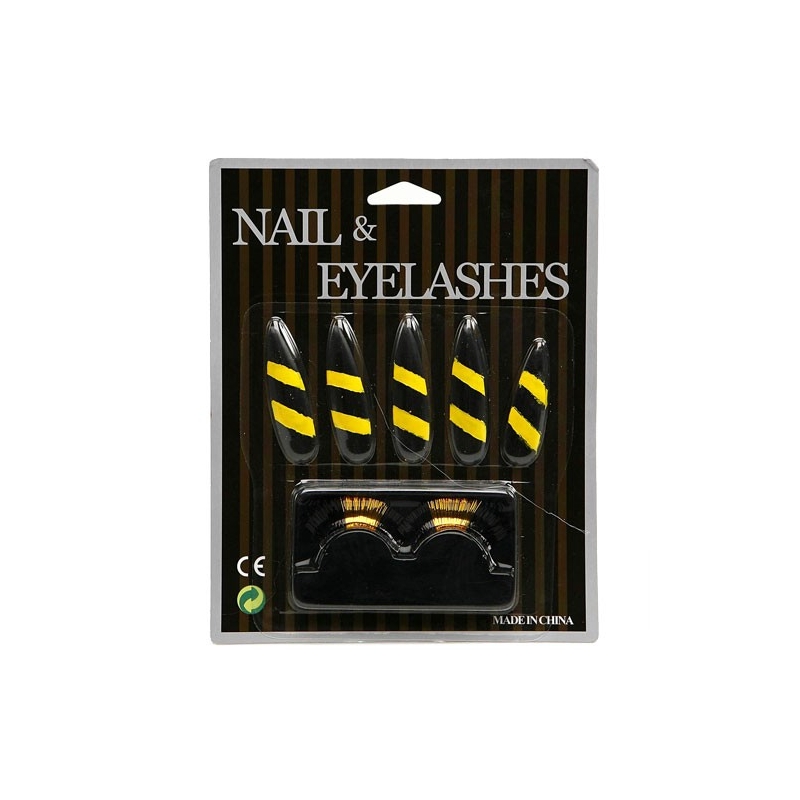 Faux cils abeille avec faux ongles - maquillage abeille