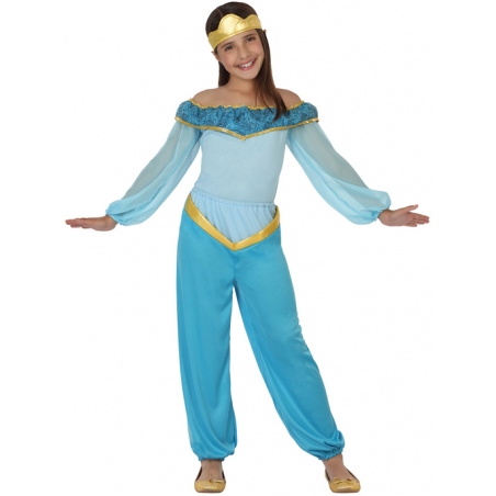Déguisement princesse orientale bleue pour fille, une tenue idéale pour se déguiser en Jasmine