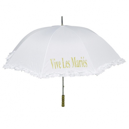 Parapluie du bonheur - Ombrelle blanche "Vive les mariés" écirtures couleur or