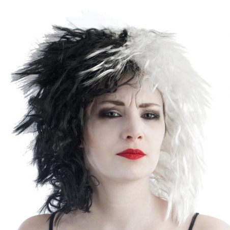 Perruque Cruella noire et blanche pour femme