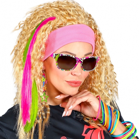 extensions pour cheveux fluo et lunettes du kit d'accessoires années 80 pour femme