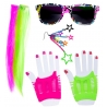 Kit d'accessoires fluo pour femme idéal pour accessoiriser une tenue thème années 80 Kit d'accessoires fluo pour femme idéal pour accessoiriser une tenue thème années 80