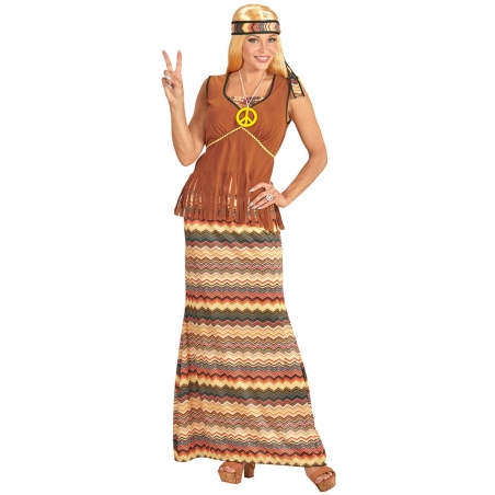 Déguisement Hippie Femme bohème avec bandeau et collier