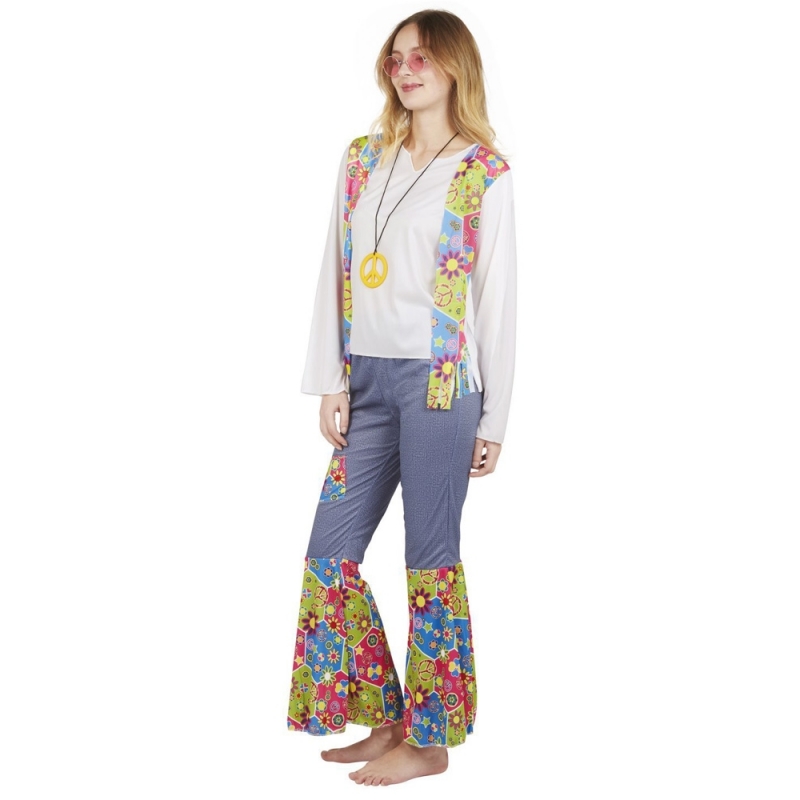 Déguisement hippe femme en pantalon avec collier
