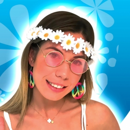 Accessoires hippie pour femme avec couronne, boucles d'oreilles et lunettes