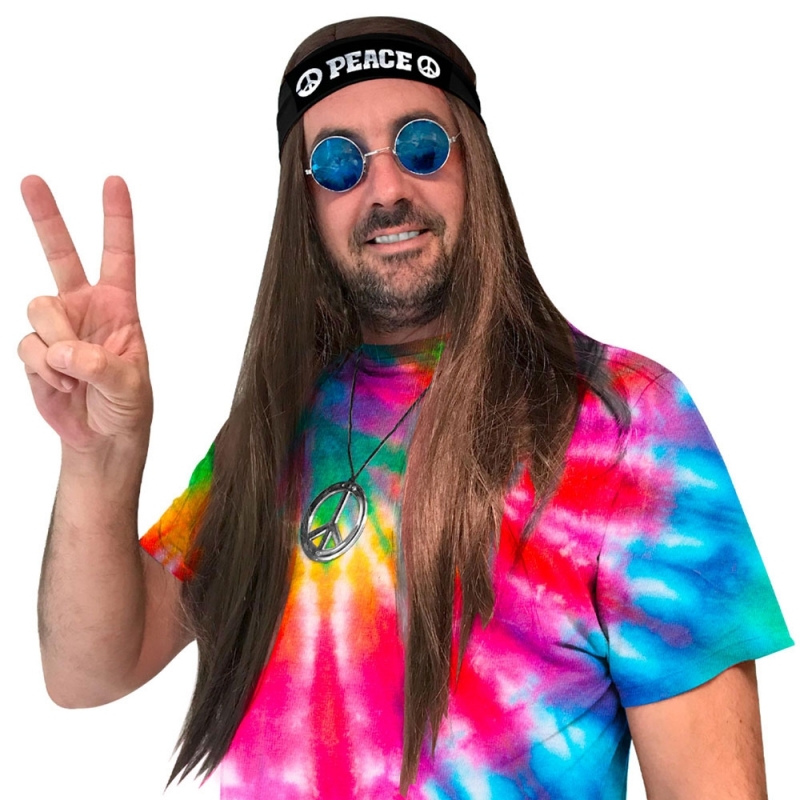 Kit d'accessoires pour homme idéal pour compléter un déguisement hippie 60's