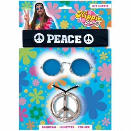 set d'accessoires hippie pour homme avec bandeau, collier et lunettes