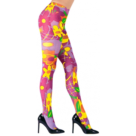 Collants hippie rose décorés de fleurs pour femme