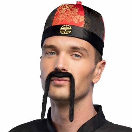 Moustache chinois noir auto-adhésive