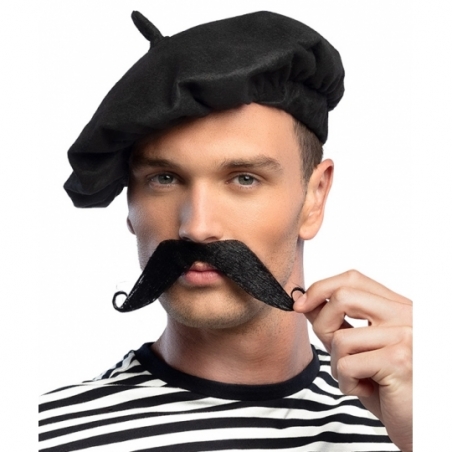 Moustache noire frenchie auto-adhésive