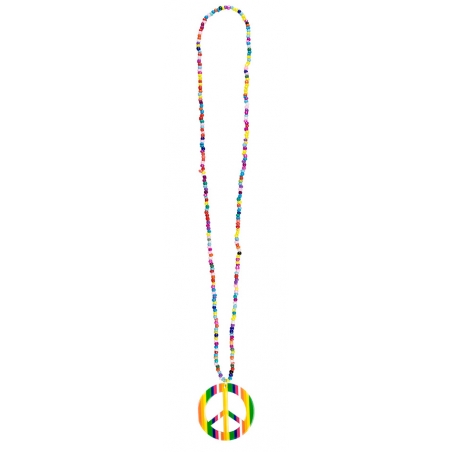 Pendentif peace and love sur collier de perlets multicolores