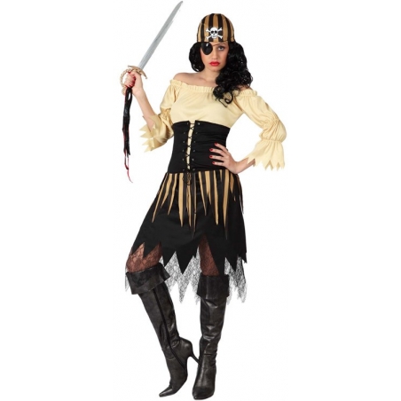 Déguisement pirate femme noir et or