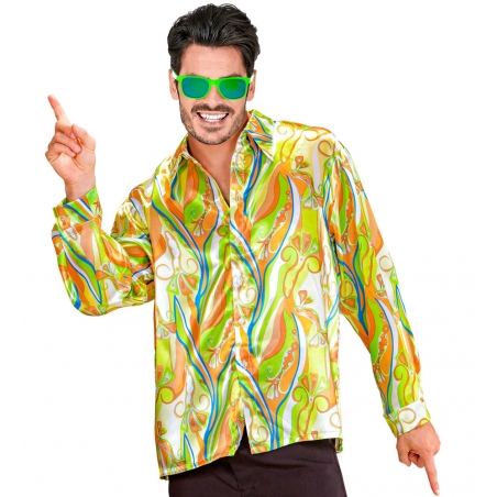 Chemise hippie homme années 60 verte à motifs
