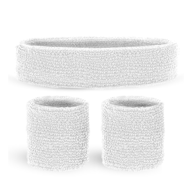 Accessoires années 80, bandeau blanc avec poignets en matière éponge pour hommes et femmes