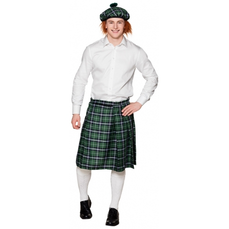 idée d'accessoirisation du kilt écossais vert tartan pour homme