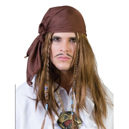 Perruque pirate avec bandana marron