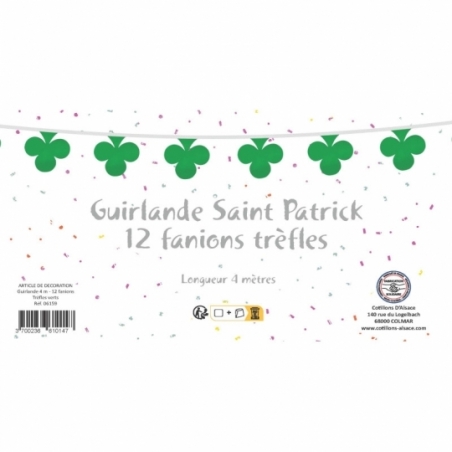 Déco Saint Patrick, guirlande fanions trèfles verts