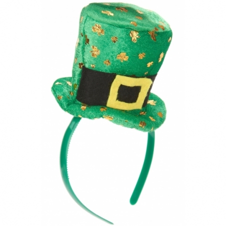 Mini chapeau Saint Patrick sur serre-tête avec trèfles dorés