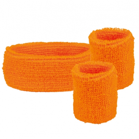 Bandeau et poignets orange fluo idéal pour accessoiriser une tenue années 80