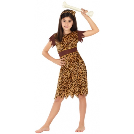déguisement de fille des cavernes pour enfant de 3 à 12 ans avec robe et bandeau