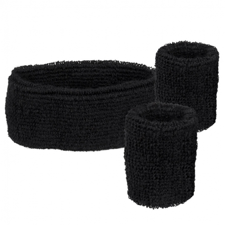 Bandeau et poignets noir idéal pour accessoiriser une tenue année 80 pour hommes et femmes