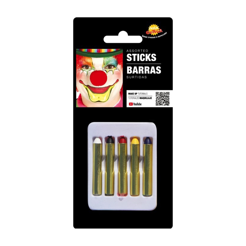 Crayons de maquillage, lot de 5 crayons blanc, noir, rouge, jaune, bleu