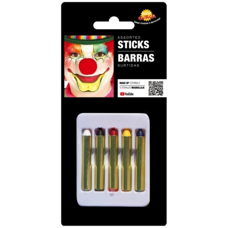 Crayons de maquillage, lot de 5 crayons blanc, noir, rouge, jaune, bleu