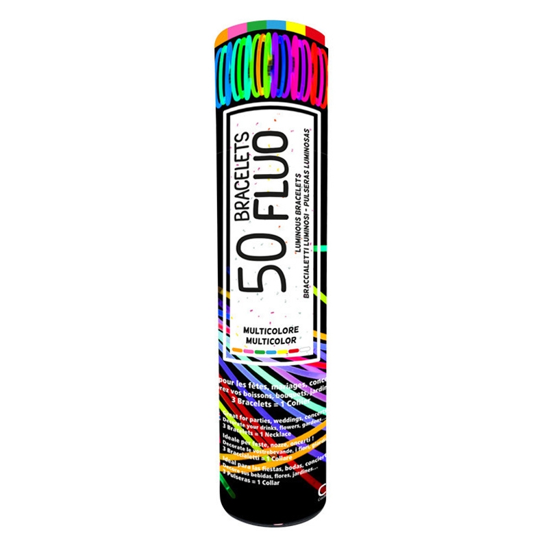 Tube de 50 bracelets fluo lumineux idéal pour une soirée fluo ou années 80