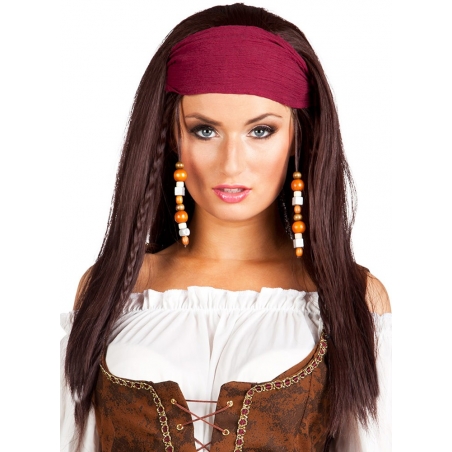 perruque femme pirate avec bandana - accessoire déguisement thème pirate et médiéval perruque femme pirate avec bandana - accessoire déguisement thème pirate et médiéval