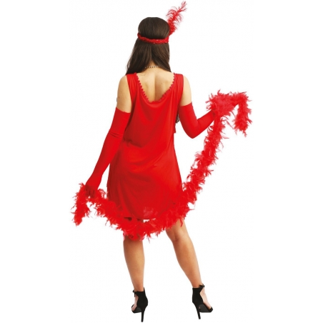 Déguisement années 20 femme, robe charleston rouge et bandeau à plumes