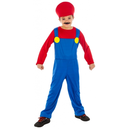 Déguisement Mario le plombier en salopette rouge et bleu pour enfant