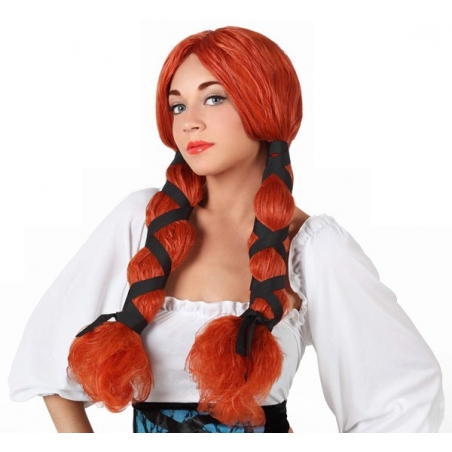 perruque déguisement viking pour femme, longs cheveux roux avec tresses
